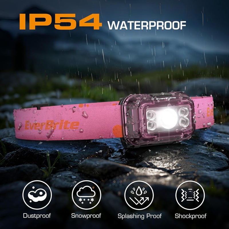 EverBrite Rechargeable Headlamp, 2 Pack Kids Headlamp with White/Red/Green Light and Memory Function, Head Lamp for Adult and Kid with 5 Modes, 120° Adjustable LED Headlamp for Camping, Running-Pink - Image 5